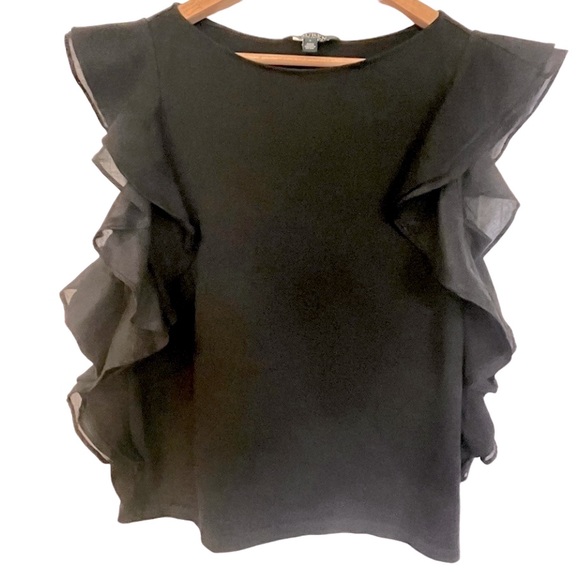 Lauren Ralph Lauren Top M Black Sleeveless Layered Ruffles At Sleeves Work - Picture 1 of 6